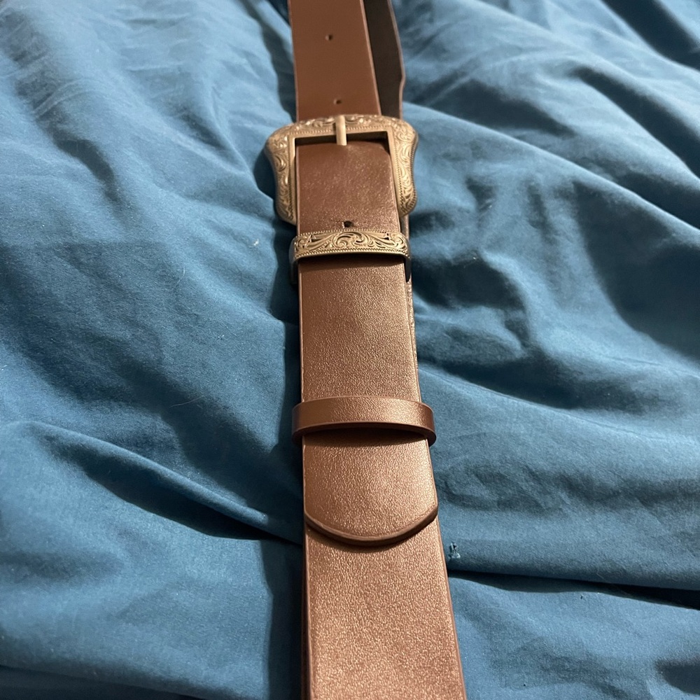 Elegant Brown Faux Leather Belt with Buckle